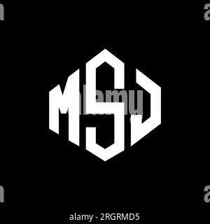 Logo MSJ Letter con forma poligonale. Design con logo a forma di cubo e poligono MSJ. Modello con logo vettoriale esagonale MSJ in bianco e nero. MSJ monogr Illustrazione Vettoriale