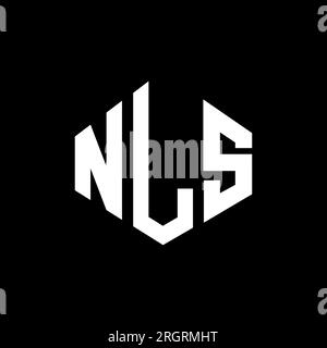 Logo NLS Letter con forma poligonale. Design con logo a forma di cubo e poligono NLS. Modello con logo vettoriale esagonale NLS in bianco e nero. Monogr NLS Illustrazione Vettoriale
