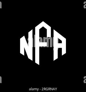 Logo NFA Letter con forma poligonale. Design con logo a forma di cubo e poligono NFA. Modello con logo vettoriale esagonale NFA in bianco e nero. NFA monogr Illustrazione Vettoriale