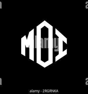 Logo MOI Letter con forma poligonale. Design con logo a forma di cubo e poligono MOI. Modello logo vettoriale esagonale MOI in bianco e nero. MOI monogr Illustrazione Vettoriale