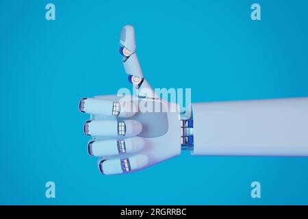 Mano robotica con pollice sollevato. illustrazione 3d. Foto Stock