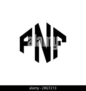 Logo PNF Letter con forma poligonale. Design del logo a forma di cubo e poligono PNF. Modello con logo vettoriale esagonale PNF in bianco e nero. Monogr PNF Illustrazione Vettoriale