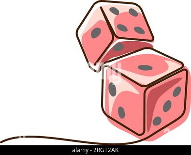 Due dadi da casinò. Stile di disegno continuo a una linea. Illustrazione Vettoriale
