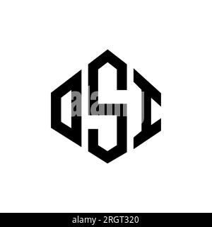 Logo OSI Letter con forma poligonale. Design con logo a forma di cubo e poligono OSI. Modello con logo vettoriale esagonale OSI in bianco e nero. OSI monogr Illustrazione Vettoriale