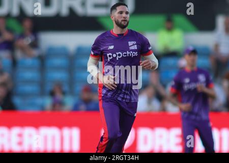Clean Slate Headingley Stadium, Leeds, West Yorkshire, Regno Unito. 11 agosto 2023. Northern Superchargers contro Oval InvincibleÕs durante la Hundred Double Header al Clean Slate Headingley Stadium. WAYNE PARNELL di Northern Superchargers Credit: Touchlinepics/Alamy Live News Foto Stock