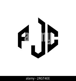 Logo PJC Letter con forma poligonale. Design con logo a forma di cubo e poligono PJC. Modello con logo vettoriale esagonale PJC in bianco e nero. PJC monogr Illustrazione Vettoriale