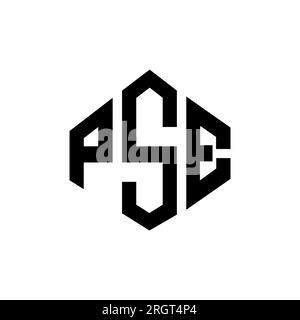 Logo PSE Letter con forma poligonale. Design del logo a forma di cubo e poligono PSE. Modello con logo vettoriale esagonale PSE in bianco e nero. Monogr PSE Illustrazione Vettoriale