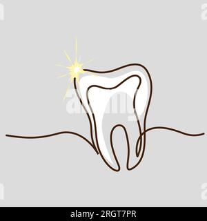 Icona dente dentale. Stile di disegno continuo a una linea. Illustrazione Vettoriale