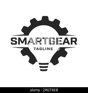 Lampadina ispiratrice con logo Gears Creative Industrial Engineer Illustrazione Vettoriale