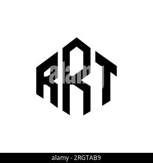 Logo RRT Letter con forma poligonale. Design del logo a forma di cubo e del poligono RRT. Modello con logo vettoriale esagonale destro in bianco e nero. Monogr. RRT Illustrazione Vettoriale