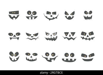 Set di spaventosi zombie, mostri. Maschere fantasma Vector Black per feste, eventi, biglietti, striscioni, inviti. Illustrazione Vettoriale
