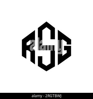 Logo RSG Letter con forma poligonale. Design con logo a forma di cubo e poligono RSG. Modello con logo vettoriale esagonale RSG in bianco e nero. Monogr. RSG Illustrazione Vettoriale