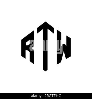 Logo RTW Letter con forma poligonale. Design del logo a forma di cubo e poligono RTW. Modello con logo vettoriale esagonale RTW in bianco e nero. Monogr RTW Illustrazione Vettoriale