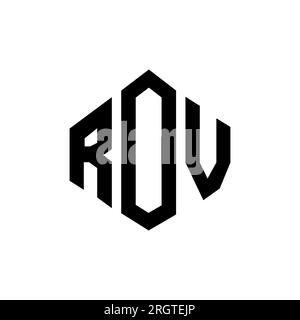 Logo ROV Letter con forma poligonale. Design con logo a forma di cubo e poligono ROV. Modello con logo vettoriale esagonale ROV in bianco e nero. ROV monogr Illustrazione Vettoriale