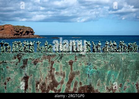 Dettaglio del Widows and Bairns Memorial che ricorda il disastro di pesca del 1881 quando 189 uomini e ragazzi annegarono, la maggior parte di Eyemouth. Foto Stock