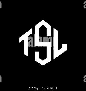 Logo TSL Letter con forma poligonale. Design con logo a forma di cubo e poligono TSL. Modello con logo vettoriale esagonale TSL in bianco e nero. TSL monogr Illustrazione Vettoriale