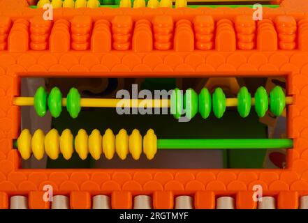 Foto ravvicinata dell'abaco giocattolo per bambini multicolore. Foto Stock