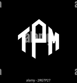 Logo TPM Letter con forma poligonale. Design con logo a forma di cubo e poligono TPM. Modello con logo vettoriale esagonale TPM in bianco e nero. Monogr. TPM Illustrazione Vettoriale