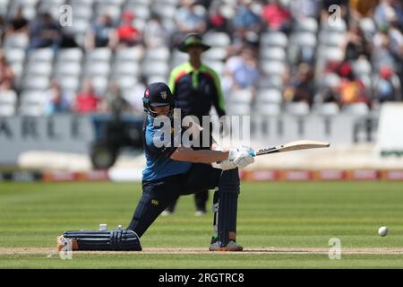 Michael Jones di Durham in battuta durante il match della Metro Bank One Day Cup tra Durham County e Derbyshire al Seat Unique Riverside, Chester le Street, venerdì 11 agosto 2023. (Foto: Mark Fletcher | mi News) crediti: MI News & Sport /Alamy Live News Foto Stock