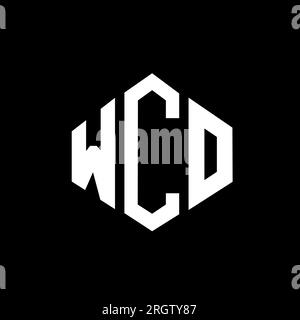 Logo WCO Letter con forma poligonale. Design con logo a forma di cubo e poligono WCO. Modello con logo vettoriale esagonale WCO in bianco e nero. WCO monogr Illustrazione Vettoriale