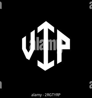 Logo VIP Letter con forma poligonale. Design con logo a forma di cubo e poligono VIP. Modello con logo vettoriale esagonale VIP in bianco e nero. Monogr VIP Illustrazione Vettoriale