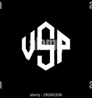 Logo VSP Letter con forma poligonale. Design con logo a forma di cubo e poligono VSP. Modello con logo vettoriale esagonale VSP bianco e nero. Monogr. VSP Illustrazione Vettoriale
