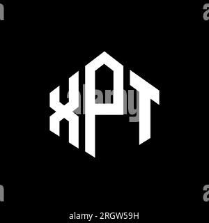 Logo XPT Letter con forma poligonale. Design del logo a forma di cubo e poligono XPT. Modello con logo vettoriale esagonale XPT in bianco e nero. Monogr. XPT Illustrazione Vettoriale
