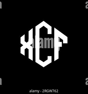 Logo XCF Letter con forma poligonale. Design con logo a forma di cubo e poligono XCF. Modello con logo vettoriale esagonale XCF in bianco e nero. XCF monogr Illustrazione Vettoriale
