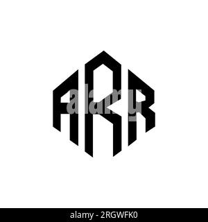 Logo ARR Letter con forma poligonale. Design con logo a forma di cubo e poligono ARR. Modello con logo vettoriale esagonale ARR in bianco e nero. Monogr. ARR Illustrazione Vettoriale