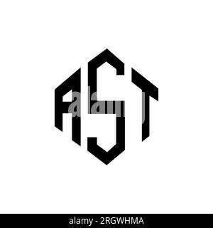 Logo AST Letter con forma poligonale. Design con logo a forma di cubo e poligono AST. Modello con logo vettoriale esagonale AST colori bianco e nero. Monogr. AST Illustrazione Vettoriale