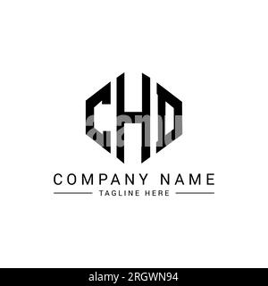 Logo CHD Letter con forma poligonale. Design con logo a forma di cubo e poligono CHD. Modello con logo vettoriale esagonale CHD colori bianco e nero. CHD monogr Illustrazione Vettoriale