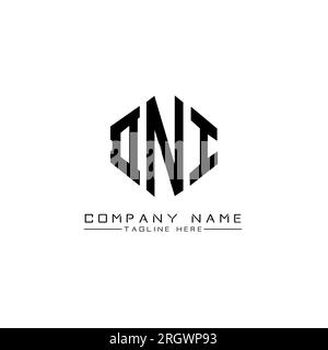 Logo DNI Letter con forma poligonale. Design con logo a forma di cubo e poligono DNI. Modello con logo vettoriale esagonale DNI in bianco e nero. DNI monogr Illustrazione Vettoriale