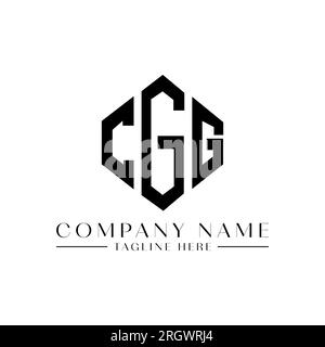 Logo CGG Letter con forma poligonale. Design con logo a forma di cubo e poligono CGG. Modello con logo vettoriale esagonale CGG in bianco e nero. CGG monogr Illustrazione Vettoriale