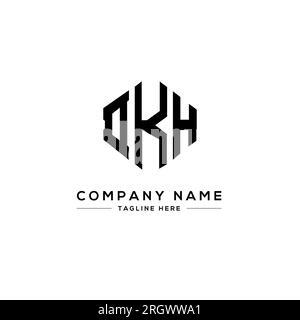Logo DKH Letter con forma poligonale. Design con logo a forma di cubo e poligono DKH. Modello con logo vettoriale esagonale DKH in bianco e nero. Monogr DKH Illustrazione Vettoriale