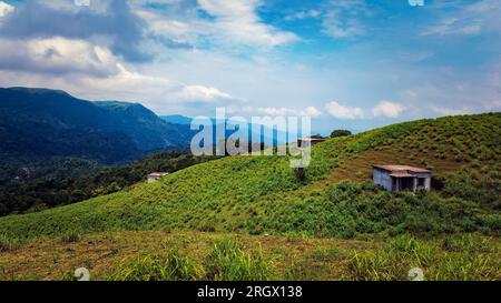 Viaggiando verso il punto panoramico della collina Parunthumpara. Parunthumpara è un villaggio nello stato indiano del distretto di Idukki del Kerala. Foto Stock