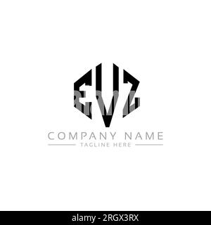 Logo EVZ Letter con forma poligonale. Design con logo a forma di cubo e poligono EVZ. Modello con logo vettoriale esagonale EVZ in bianco e nero. Monogr EVZ Illustrazione Vettoriale