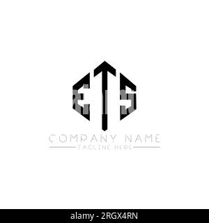 Logo ETS Letter con forma poligonale. Logo ETS a forma di poligono e cubo. Modello con logo vettoriale esagonale ETS in bianco e nero. Monogr. ETS Illustrazione Vettoriale