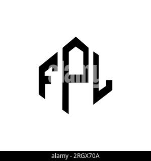Logo FPL Letter con forma poligonale. Design con logo a forma di cubo e poligono FPL. Modello con logo vettoriale esagonale FPL in bianco e nero. Monogr. FPL Illustrazione Vettoriale
