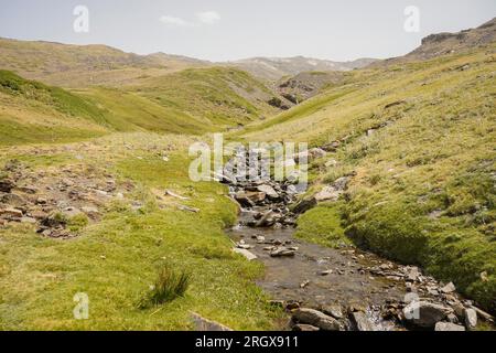 Arroyo de San Juan, torrente, Borreguiles, Parco Nazionale della Sierra nevada a 2500 m di altitudine. Granada, Andalusia, Spagna. Foto Stock