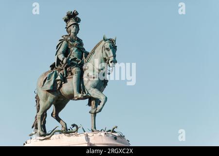 Statua storica del re José i in Commerce Plaza a Lisbona, Portogallo. Statua equestre, inaugurata nel 1775. Spazio copia, inserire il testo. Foto Stock