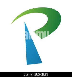 Icona a forma di lettera P a forma di torre radio verde e blu su sfondo bianco Foto Stock