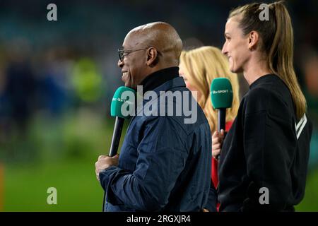 Stadium Australia, Sydney, NSW, Australia. 12 agosto 2023. FIFA Womens World Cup Quarter Final Football, Inghilterra contro Colombia; ex giocatore dell'Arsenal Ian wright durante le interviste pre-partita credito: Action Plus Sports/Alamy Live News Foto Stock