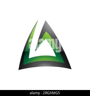 Icona A della lettera A triangolare lucida nera e verde su sfondo bianco Foto Stock