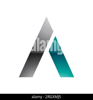 Icona A forma di lettera trapezoidale lucida nera e verde su sfondo bianco Foto Stock