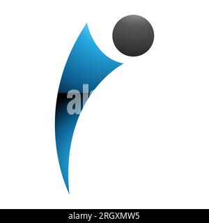 Icona lettera i a forma di persona a forma di prua lucida blu e nero su sfondo bianco Foto Stock