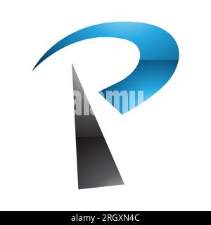 Icona a forma di lettera P a forma di torre della radio lucida blu e nero su sfondo bianco Foto Stock