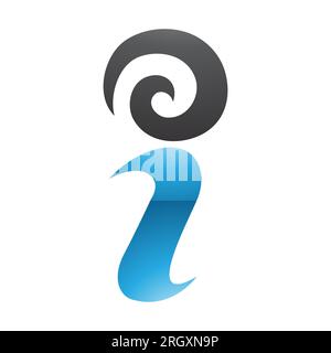 Icona Swirly Letter i lucida blu e nero su sfondo bianco Foto Stock