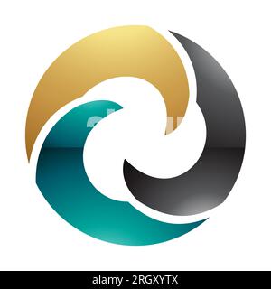 Icona lettera o a forma di onda lucida verde e oro persiano su sfondo bianco Foto Stock