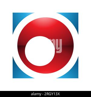 Icona a forma di lettera o quadrata lucida rossa e blu su sfondo bianco Foto Stock