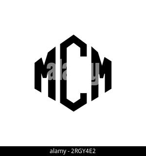 Logo MCM Letter con forma poligonale. Design del logo a forma di cubo e poligono MCM. Modello con logo vettoriale esagonale MCM in bianco e nero. MCM monogr Illustrazione Vettoriale